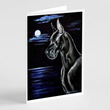 Load image into Gallery viewer, Black Great Dane in the Moonlight  Greeting Cards -  Blank Note Cards – 8-Pack of Artist-Designed Cards with Envelopes