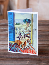Load image into Gallery viewer, Lady with her Boxer  Greeting Cards -  Blank Note Cards – 8-Pack of Artist-Designed Cards with Envelopes