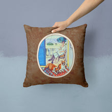 Load image into Gallery viewer, Lady with her Boxer Throw Pillow - 14x14 Decorative Pillow – Art for Your Home &amp; Patio 7068PW1414