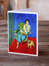 Load image into Gallery viewer, Lady with her  Fawn Pug  Greeting Cards -  Blank Note Cards – 8-Pack of Artist-Designed Cards with Envelopes