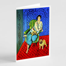 Load image into Gallery viewer, Lady with her  Fawn Pug  Greeting Cards -  Blank Note Cards – 8-Pack of Artist-Designed Cards with Envelopes