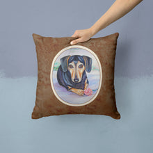 Load image into Gallery viewer, Black and Cream Dachshund Throw Pillow - 14x14 Decorative Pillow – Art for Your Home &amp; Patio 7076PW1414