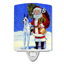 Load image into Gallery viewer, Harlequin Great Dane with Santa Claus Ceramic Night Light 7083CNL