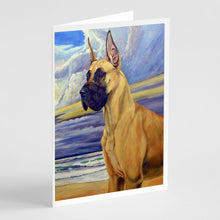 Load image into Gallery viewer, Fawn Great Dane at the beach  Greeting Cards -  Blank Note Cards – 8-Pack of Artist-Designed Cards with Envelopes
