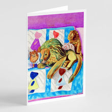 Load image into Gallery viewer, Pomeranian on the Couch with Toy Tiger Greeting Cards -  Blank Note Cards – 8-Pack of Artist-Designed Cards with Envelopes