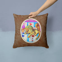 Load image into Gallery viewer, Pomeranian on the Couch with Toy Tiger Throw Pillow - 14x14 Decorative Pillow – Art for Your Home &amp; Patio 7103PW1414