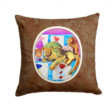 Pomeranian on the Couch with Toy Tiger Throw Pillow - 14x14 Decorative Pillow – Art for Your Home & Patio 7103PW1414