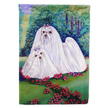 Load image into Gallery viewer, Maltese and puppy Garden Beauties Flag Canvas House Size