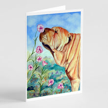 Load image into Gallery viewer, Shar Pei Smell the flowers  Greeting Cards -  Blank Note Cards – 8-Pack of Artist-Designed Cards with Envelopes