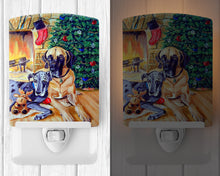 Load image into Gallery viewer, Fawn and Blue Great Dane waiting on Christmas Ceramic Night Light 7111CNL