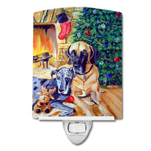Load image into Gallery viewer, Fawn and Blue Great Dane waiting on Christmas Ceramic Night Light 7111CNL