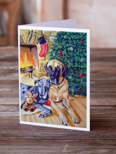 Load image into Gallery viewer, Fawn and Blue Great Dane waiting on Christmas  Greeting Cards -  Blank Note Cards – 8-Pack of Artist-Designed Cards with Envelopes