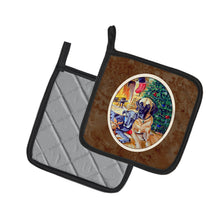 Load image into Gallery viewer, Fawn and Blue Great Dane waiting on Christmas Pot Holders - Set of 2 Decorative Kitchen Helpers | Made in the USA 7111PTHD