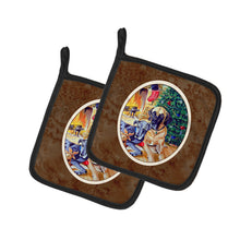 Load image into Gallery viewer, Fawn and Blue Great Dane waiting on Christmas Pot Holders - Set of 2 Decorative Kitchen Helpers | Made in the USA 7111PTHD