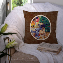 Load image into Gallery viewer, Fawn and Blue Great Dane waiting on Christmas Throw Pillow - 14x14 Decorative Pillow – Art for Your Home &amp; Patio 7111PW1414
