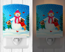 Load image into Gallery viewer, Snowman with Pug Winter Snowman Ceramic Night Light 7115CNL