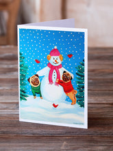 Load image into Gallery viewer, Snowman with Pug Winter Snowman  Greeting Cards -  Blank Note Cards – 8-Pack of Artist-Designed Cards with Envelopes