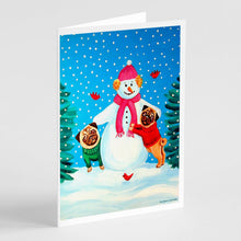 Load image into Gallery viewer, Snowman with Pug Winter Snowman  Greeting Cards -  Blank Note Cards – 8-Pack of Artist-Designed Cards with Envelopes