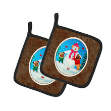 Load image into Gallery viewer, Snowman with Pug Winter Snowman Pot Holders - Set of 2 Decorative Kitchen Helpers | Made in the USA 7115PTHD