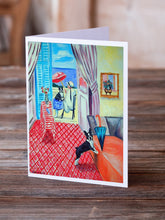 Load image into Gallery viewer, Lady with her Boston Terrier  Greeting Cards -  Blank Note Cards – 8-Pack of Artist-Designed Cards with Envelopes