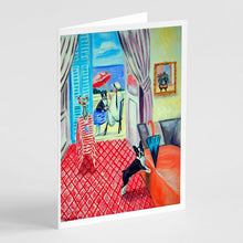 Load image into Gallery viewer, Lady with her Boston Terrier  Greeting Cards -  Blank Note Cards – 8-Pack of Artist-Designed Cards with Envelopes