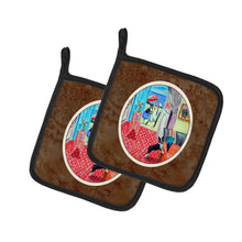 Load image into Gallery viewer, Lady with her Boston Terrier Pot Holders - Set of 2 Decorative Kitchen Helpers | Made in the USA 7120PTHD