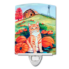 Load image into Gallery viewer, Tabby Cat in Pumpins Ceramic Night Light 7123CNL