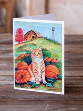Load image into Gallery viewer, Tabby Cat in Pumpins  Greeting Cards -  Blank Note Cards – 8-Pack of Artist-Designed Cards with Envelopes