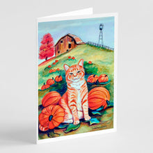 Load image into Gallery viewer, Tabby Cat in Pumpins  Greeting Cards -  Blank Note Cards – 8-Pack of Artist-Designed Cards with Envelopes