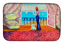 Load image into Gallery viewer, Westie with Mom and a view Dish Drying Mat – Absorbent, Artistic Kitchen Essentials 7125DDM