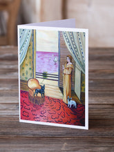 Load image into Gallery viewer, French Bulldog and lady  Greeting Cards -  Blank Note Cards – 8-Pack of Artist-Designed Cards with Envelopes