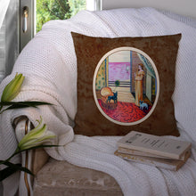 Load image into Gallery viewer, French Bulldog and lady Throw Pillow - 14x14 Decorative Pillow – Art for Your Home &amp; Patio 7128PW1414