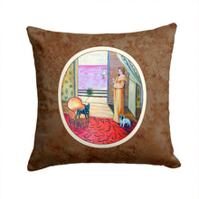 Load image into Gallery viewer, French Bulldog and lady Throw Pillow - 14x14 Decorative Pillow – Art for Your Home &amp; Patio 7128PW1414