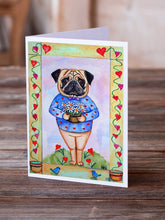 Load image into Gallery viewer, Pug Valentine's Hearts Greeting Cards -  Blank Note Cards – 8-Pack of Artist-Designed Cards with Envelopes