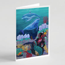 Load image into Gallery viewer, Dolphin Familty Swimming Greeting Cards -  Blank Note Cards – 8-Pack of Artist-Designed Cards with Envelopes