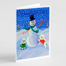 Load image into Gallery viewer, Snowman Bichon Frise Greeting Cards -  Blank Note Cards – 8-Pack of Artist-Designed Cards with Envelopes