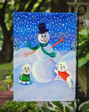 Load image into Gallery viewer, Snowman with a  Bichon Frise Garden Flag – Decorative Outdoor Yard Flag