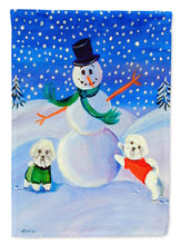 Load image into Gallery viewer, Snowman with a  Bichon Frise Garden Flag – Decorative Outdoor Yard Flag