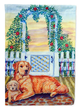 Load image into Gallery viewer, Golden Retriever with puppy at the gate Garden Flag – Decorative Outdoor Yard Flag
