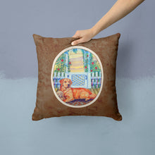 Load image into Gallery viewer, Golden Retriever and puppy at the fence Throw Pillow - 14x14 Decorative Pillow – Art for Your Home &amp; Patio 7148PW1414