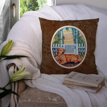 Load image into Gallery viewer, Golden Retriever and puppy at the fence Throw Pillow - 14x14 Decorative Pillow – Art for Your Home &amp; Patio 7148PW1414