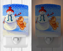 Load image into Gallery viewer, Snowman with Pomeranian Winter Snowman Ceramic Night Light 7151CNL