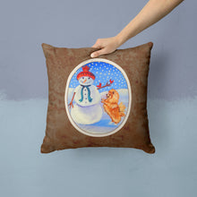 Load image into Gallery viewer, Snowman with Pomeranian Winter Snowman Throw Pillow - 14x14 Decorative Pillow – Art for Your Home &amp; Patio 7151PW1414