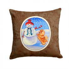 Load image into Gallery viewer, Snowman with Pomeranian Winter Snowman Throw Pillow - 14x14 Decorative Pillow – Art for Your Home &amp; Patio 7151PW1414