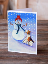Load image into Gallery viewer, Snowman with  Fox Terrier  Greeting Cards -  Blank Note Cards – 8-Pack of Artist-Designed Cards with Envelopes