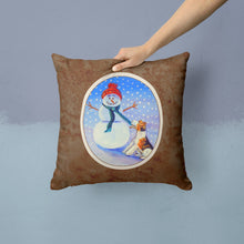 Load image into Gallery viewer, Snowman with  Fox Terrier Throw Pillow - 14x14 Decorative Pillow – Art for Your Home &amp; Patio 7156PW1414