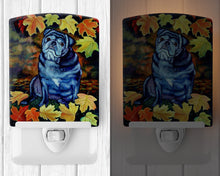 Load image into Gallery viewer, Old Black Pug in Fall Leaves Ceramic Night Light 7159CNL