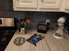 Load image into Gallery viewer, Old Black Pug in Fall Leaves Oven Mitt 7159OVMT