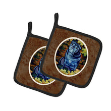 Load image into Gallery viewer, Old Black Pug in Fall Leaves Pot Holders - Set of 2 Decorative Kitchen Helpers | Made in the USA 7159PTHD
