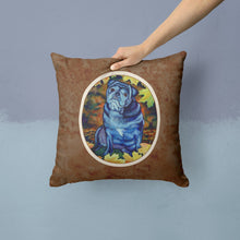 Load image into Gallery viewer, Old Black Pug in Fall Leaves Throw Pillow - 14x14 Decorative Pillow – Art for Your Home &amp; Patio 7159PW1414